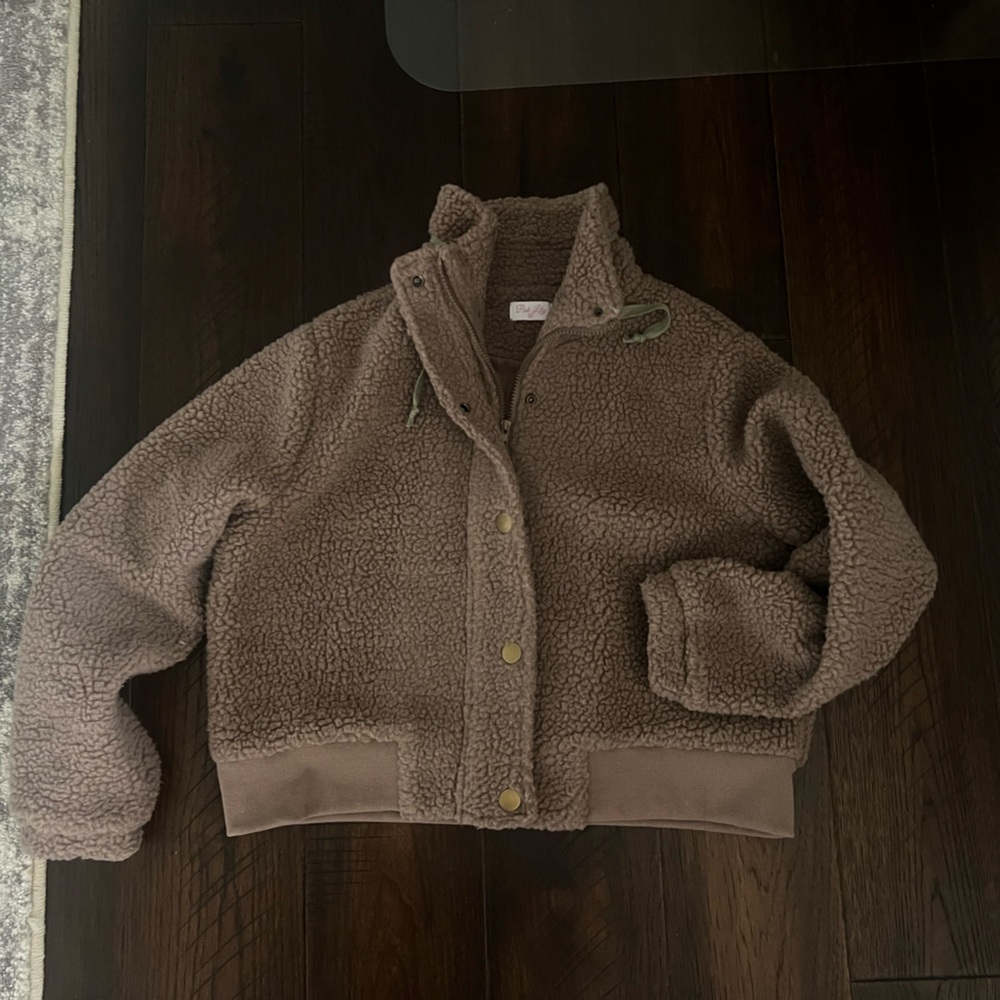 Pink Lily Truthfully Right mocha teddy Bomber Jacket